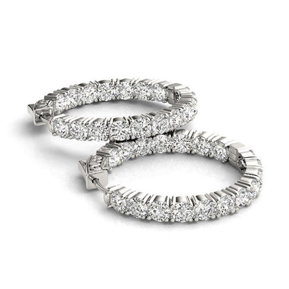 14k White Gold Two Sided Prong Set Diamond Hoop Earrings (3 1/2 cttw) by Bids.com