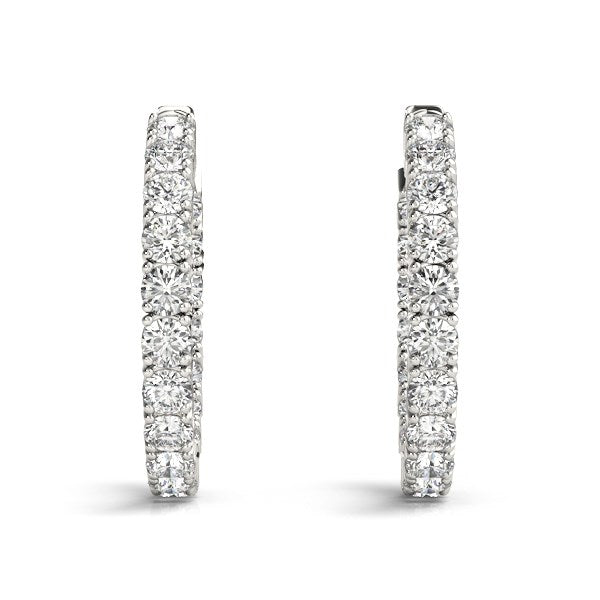 14k White Gold Two Sided Prong Set Diamond Hoop Earrings (3 1/2 cttw) by Bids.com