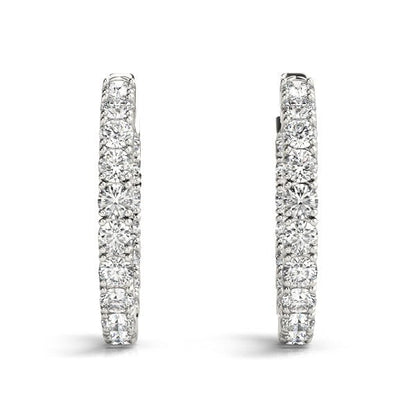 14k White Gold Two Sided Prong Set Diamond Hoop Earrings (3 1/2 cttw) by Bids.com