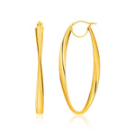 14k Yellow Gold Twist Motif Oval Shape Hoop Earrings - DestGlow