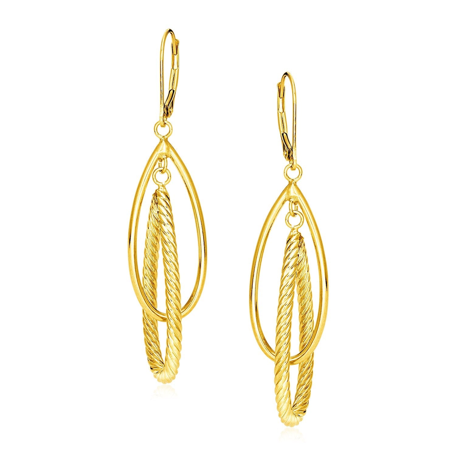 14k Yellow Gold Earrings with Shiny and Textured Teardrop Dangles - accessories