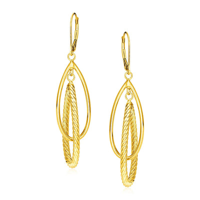 14k Yellow Gold Earrings with Shiny and Textured Teardrop Dangles - accessories