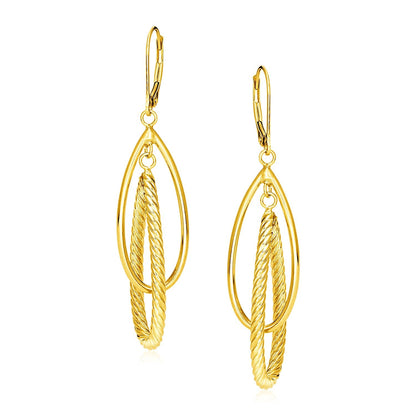 14k Yellow Gold Earrings with Shiny and Textured Teardrop Dangles by Bids.com