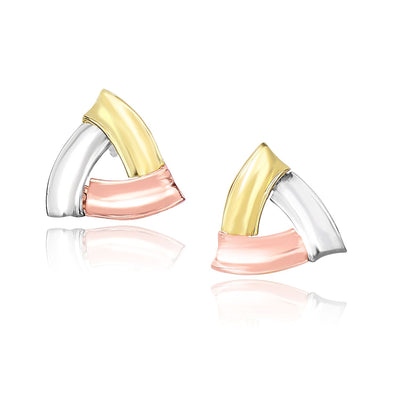 14k Tri-Color Gold Triangular Open Style Post Earrings - accessories