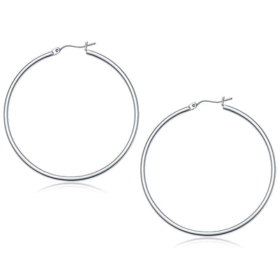 10k White Gold Polished Hoop Earrings (2x50mm) - earrings