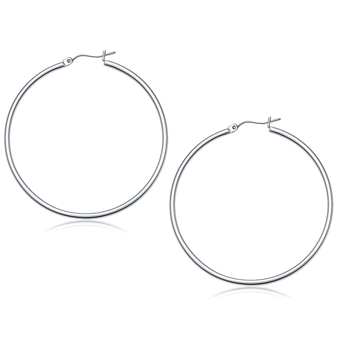 10k White Gold Polished Hoop Earrings (50 mm) - earrings
