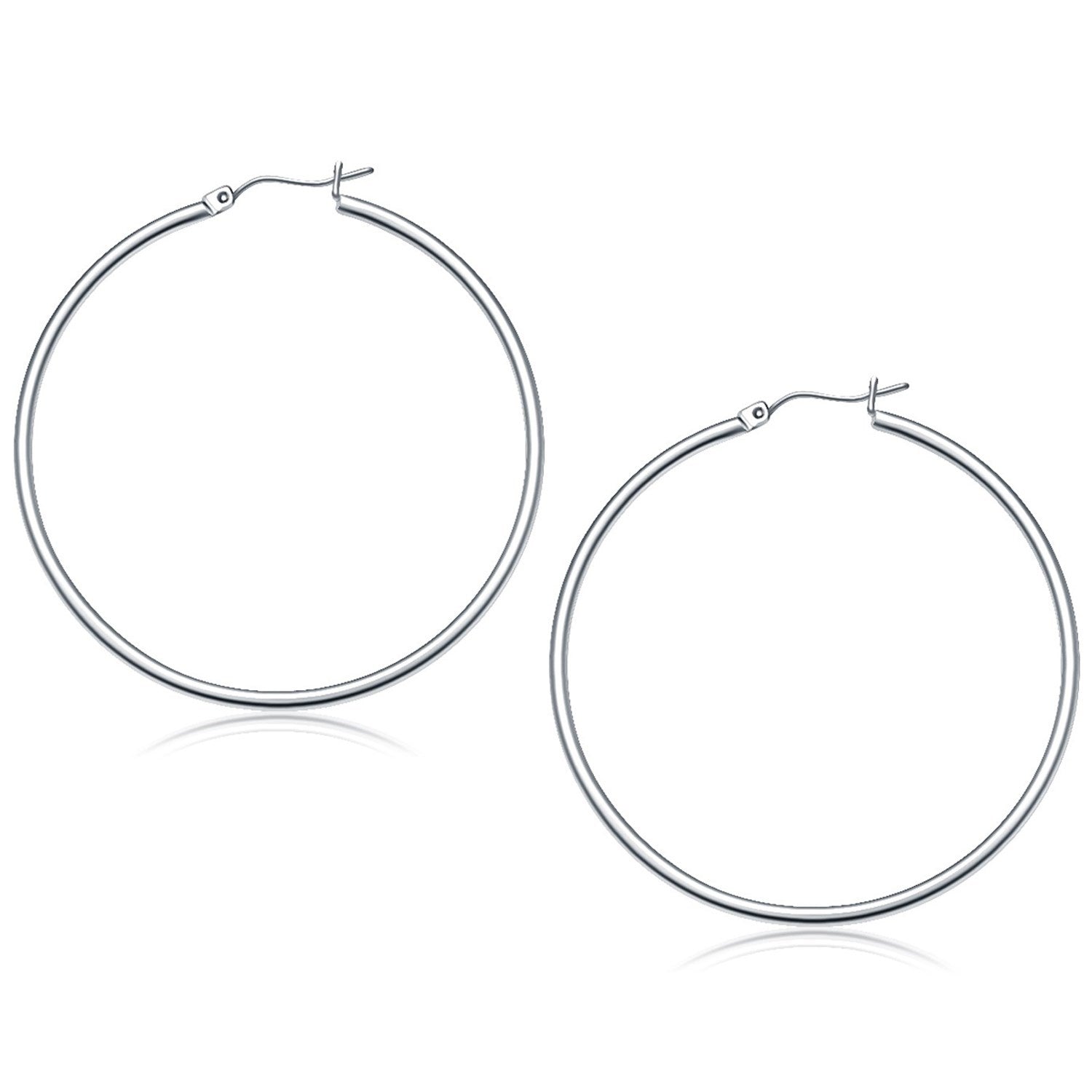 10k White Gold Polished Hoop Earrings (50 mm) - earrings