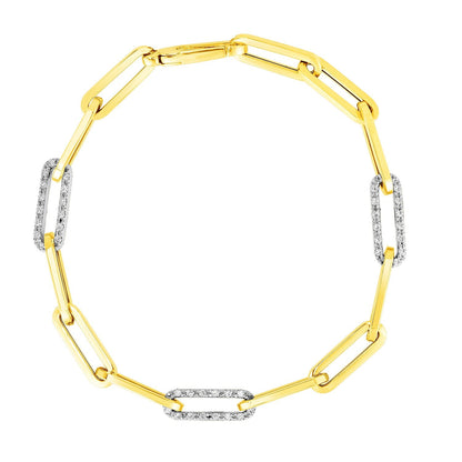 14k Yellow Gold 7 1/2 inch Paperclip Chain Bracelet with Three Diamond Links by Bids.com