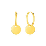 14k Yellow Gold Huggie Style Hoop Earrings with Circle Drops - earrings