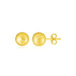 14K Yellow Gold Ball Earrings with Linear Texture(5mm) - accessories