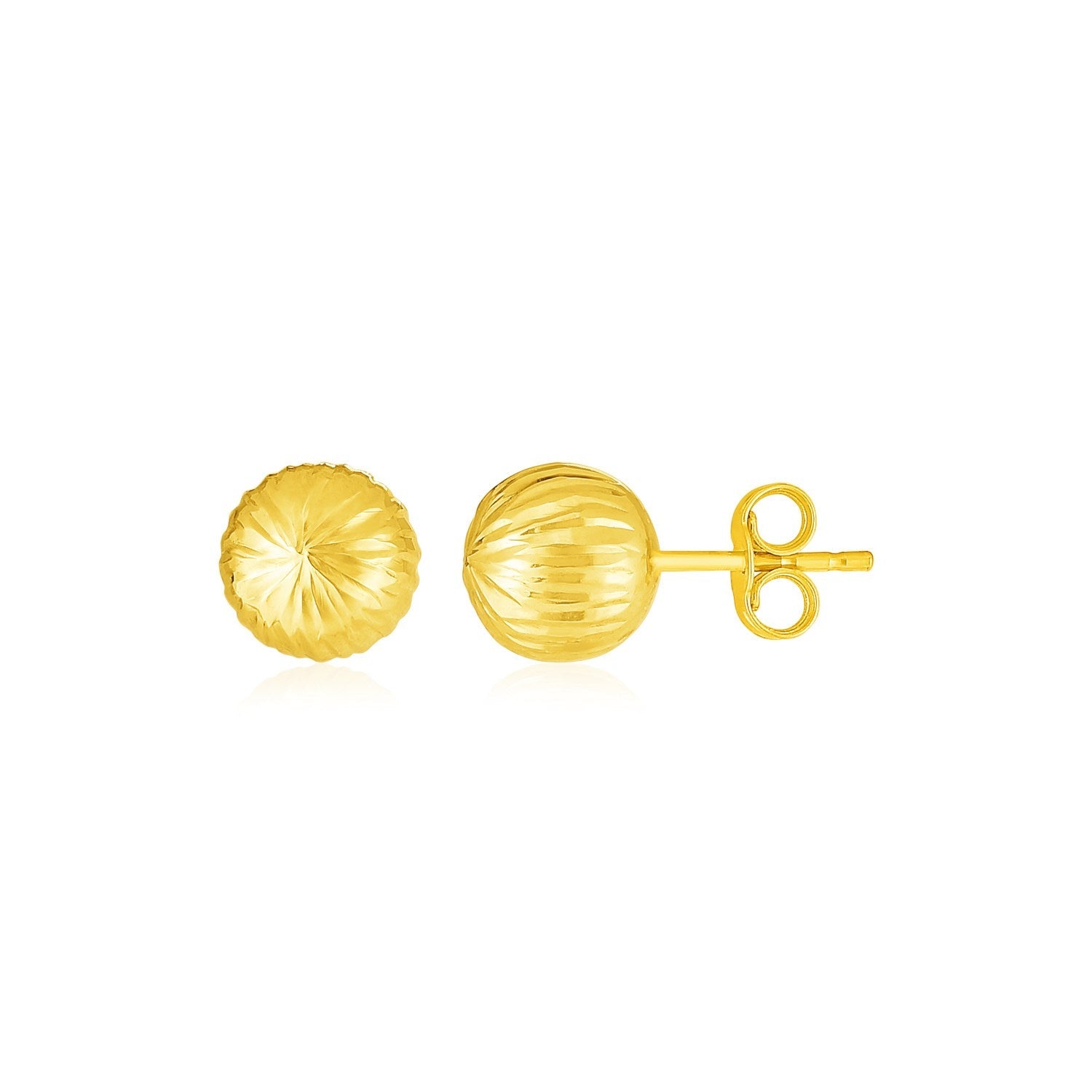14K Yellow Gold Ball Earrings with Linear Texture - accessories