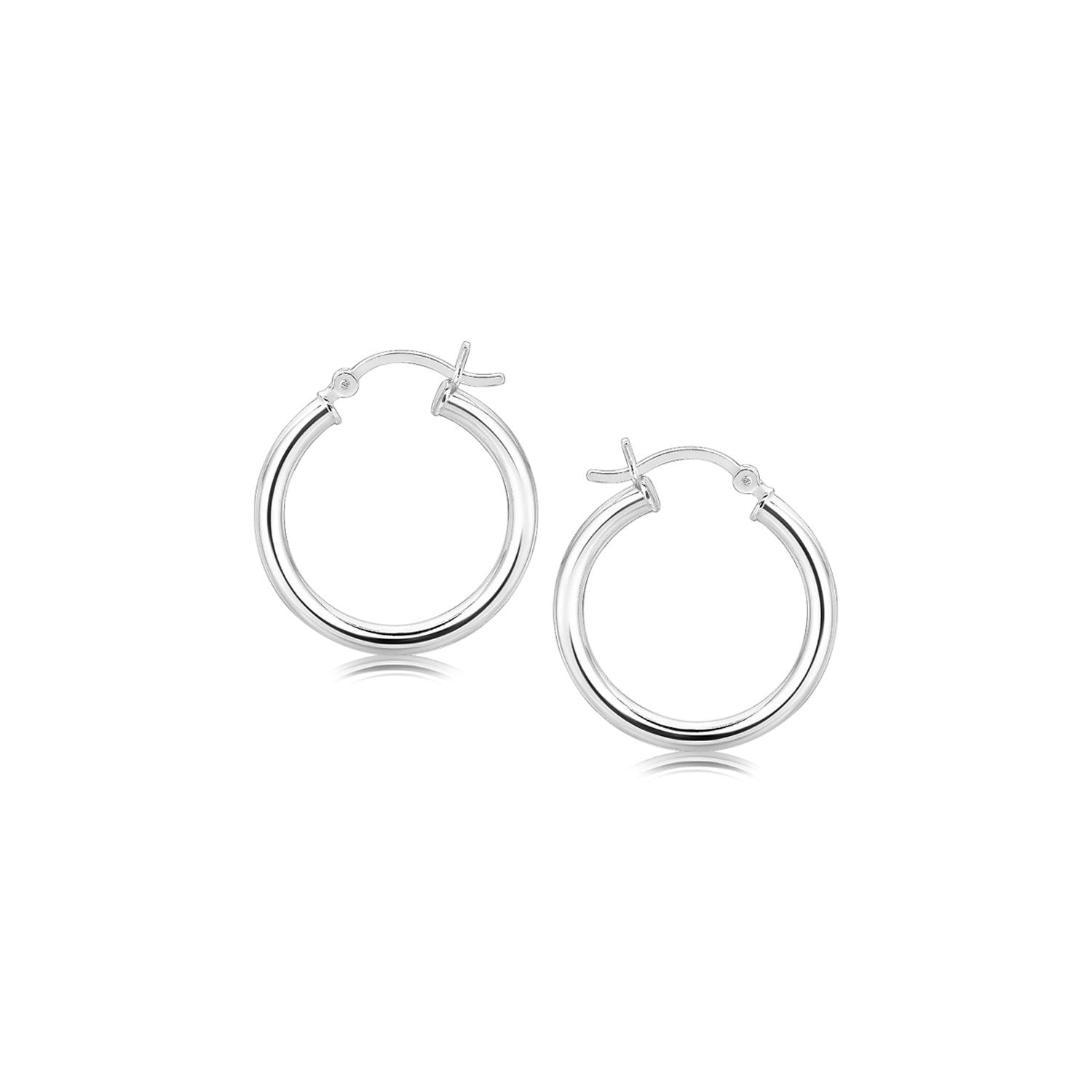 Sterling Silver Polished Hoop Motif Earrings with Rhodium Plating (20mm) - DestGlow
