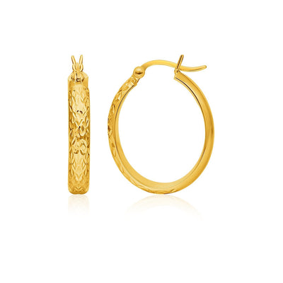 10k Yellow Gold Hammered Oval Hoop Earrings - earrings