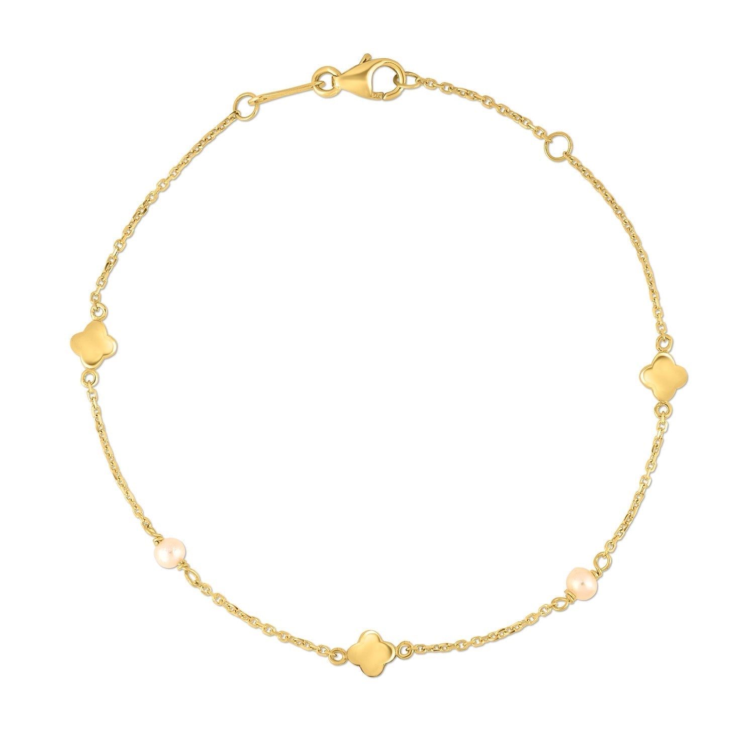 14k Yellow Gold Pearl Clover Bracelet 