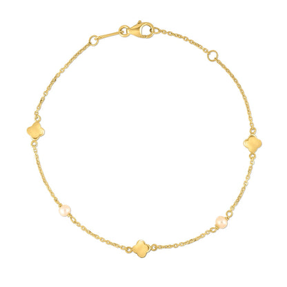 14k Yellow Gold Pearl Clover Bracelet by Bids.com