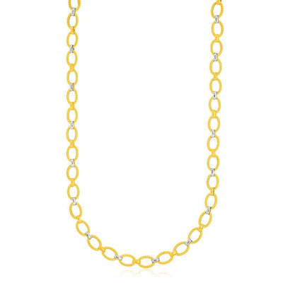 14k Two-Tone Gold Multi-Textured Oval Link Fancy Necklace