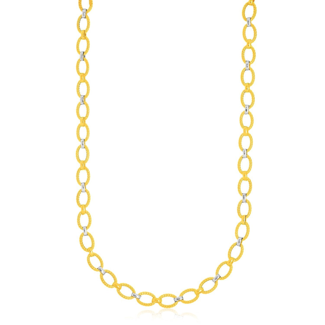 14k Two-Tone Gold Multi-Textured Oval Link Fancy Necklace 