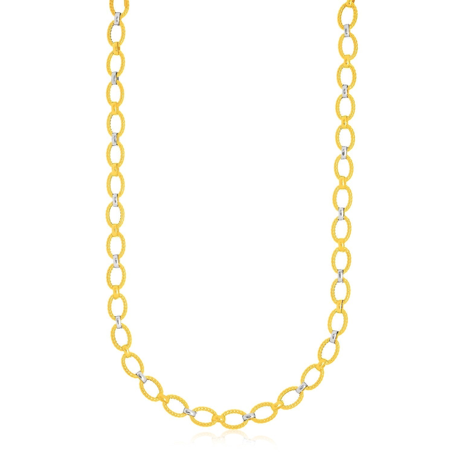 14k Two-Tone Gold Multi-Textured Oval Link Fancy Necklace 