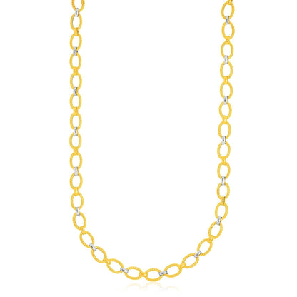 14k Two-Tone Gold Multi-Textured Oval Link Fancy Necklace 