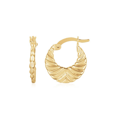 14K Yellow Gold Graduated Grooved Fancy Hoop Earrings - earrings