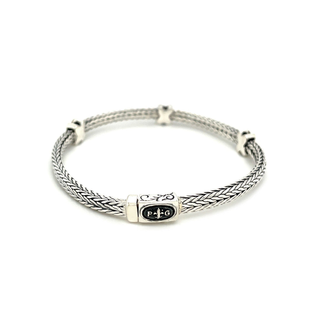 Woven Rope Bracelet with Black Sapphire X Accents in Sterling Silver - DestGlow