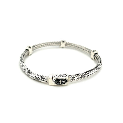 Woven Rope Bracelet with Black Sapphire X Accents in Sterling Silver - DestGlow