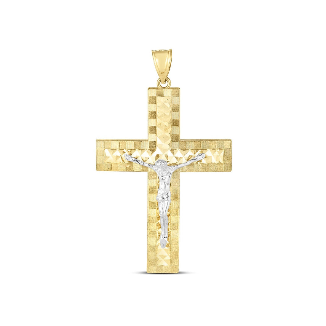14k Two Tone Gold High Polish Diamond Cut Cross Pendant - necklaces