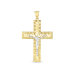 14k Two Tone Gold High Polish Diamond Cut Cross Pendant - necklaces