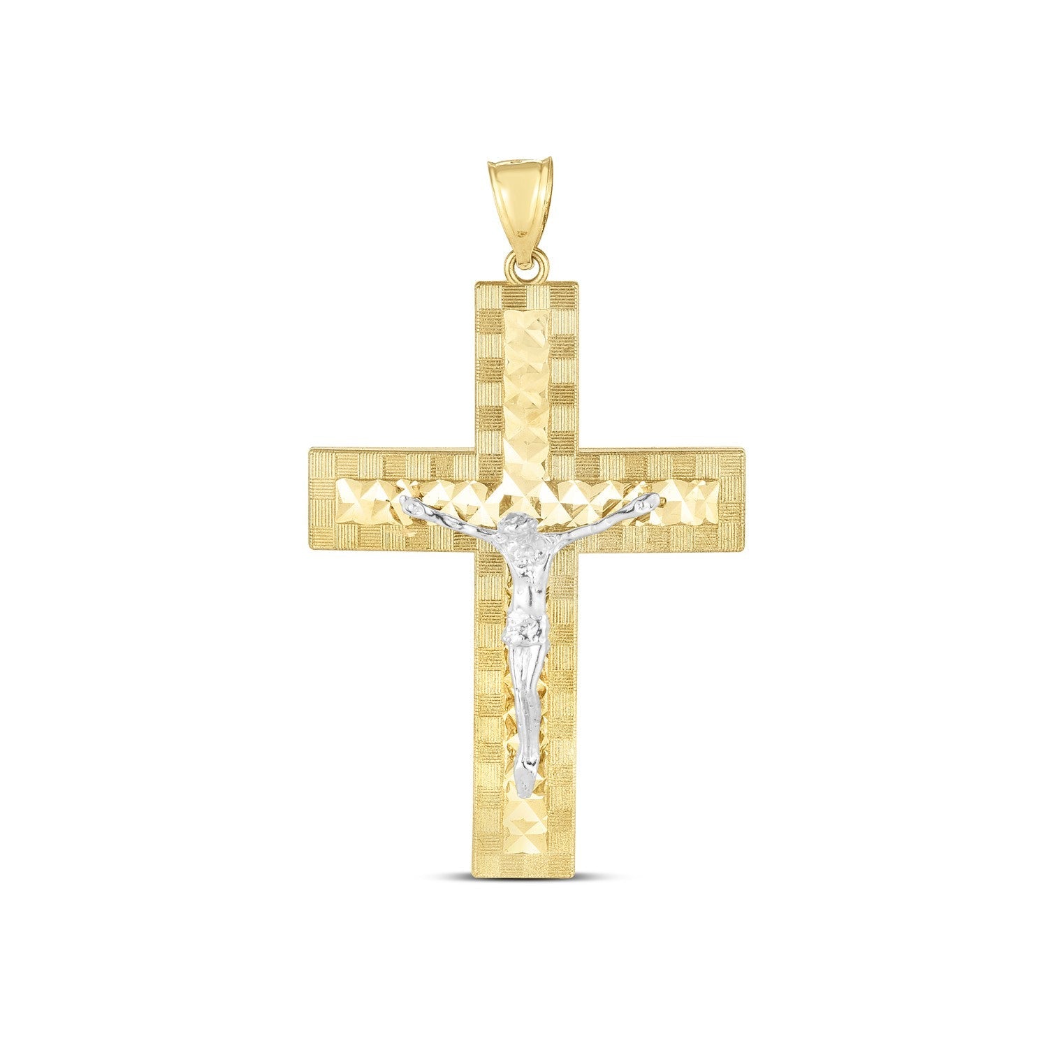 14k Two Tone Gold High Polish Diamond Cut Cross Pendant - necklaces