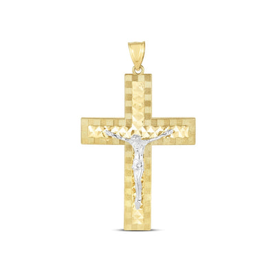 14k Two Tone Gold High Polish Diamond Cut Cross Pendant - necklaces