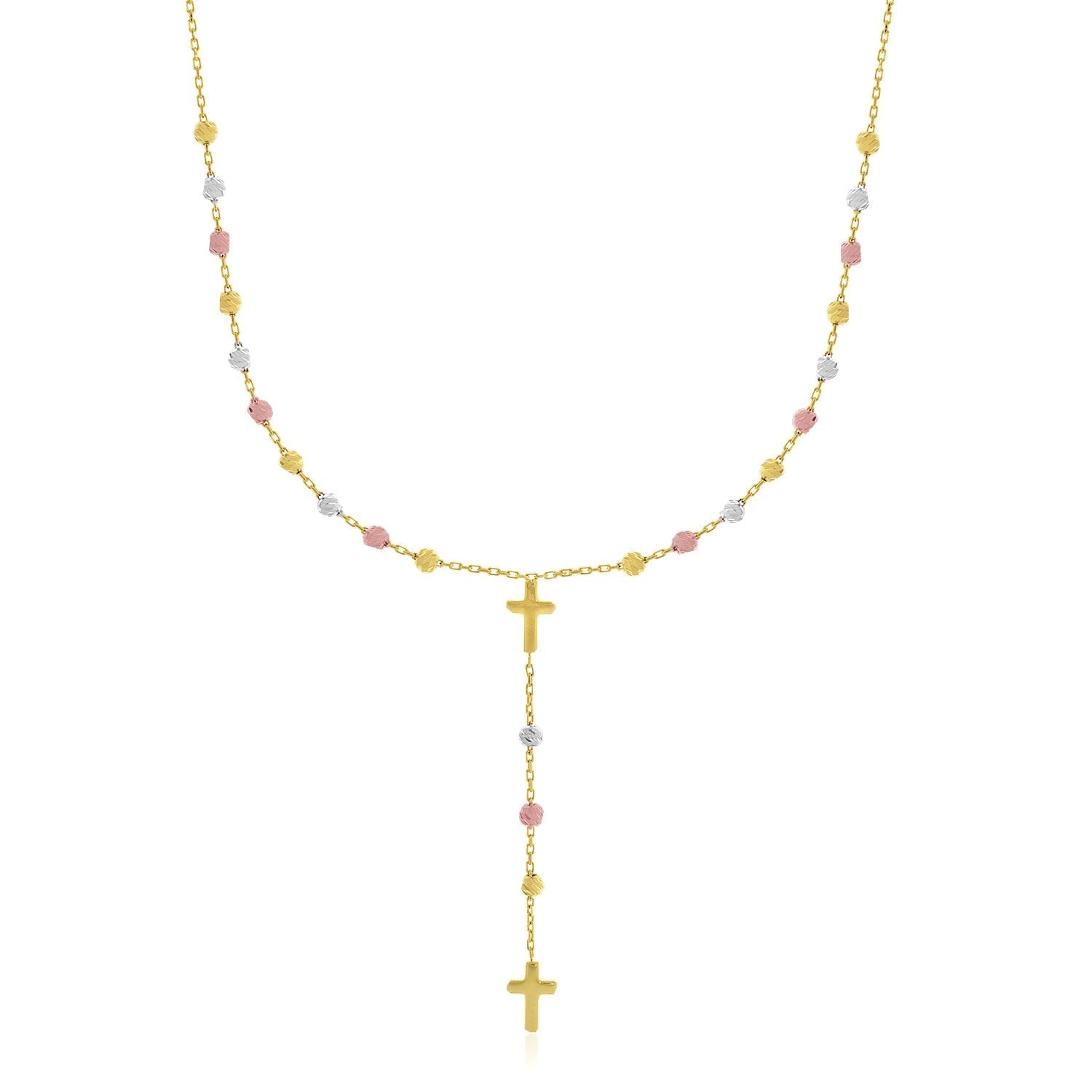 14k Tri-Color Gold Rosary Chain Necklace by Bids.com
