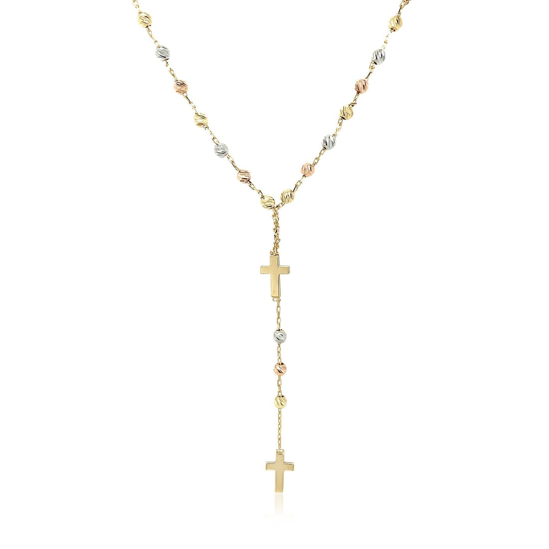 14k Tri-Color Gold Rosary Chain Necklace 