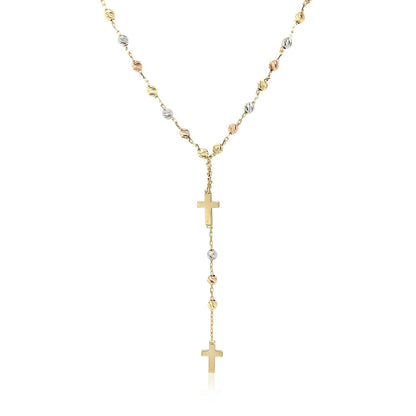 14k Tri-Color Gold Rosary Chain Necklace 