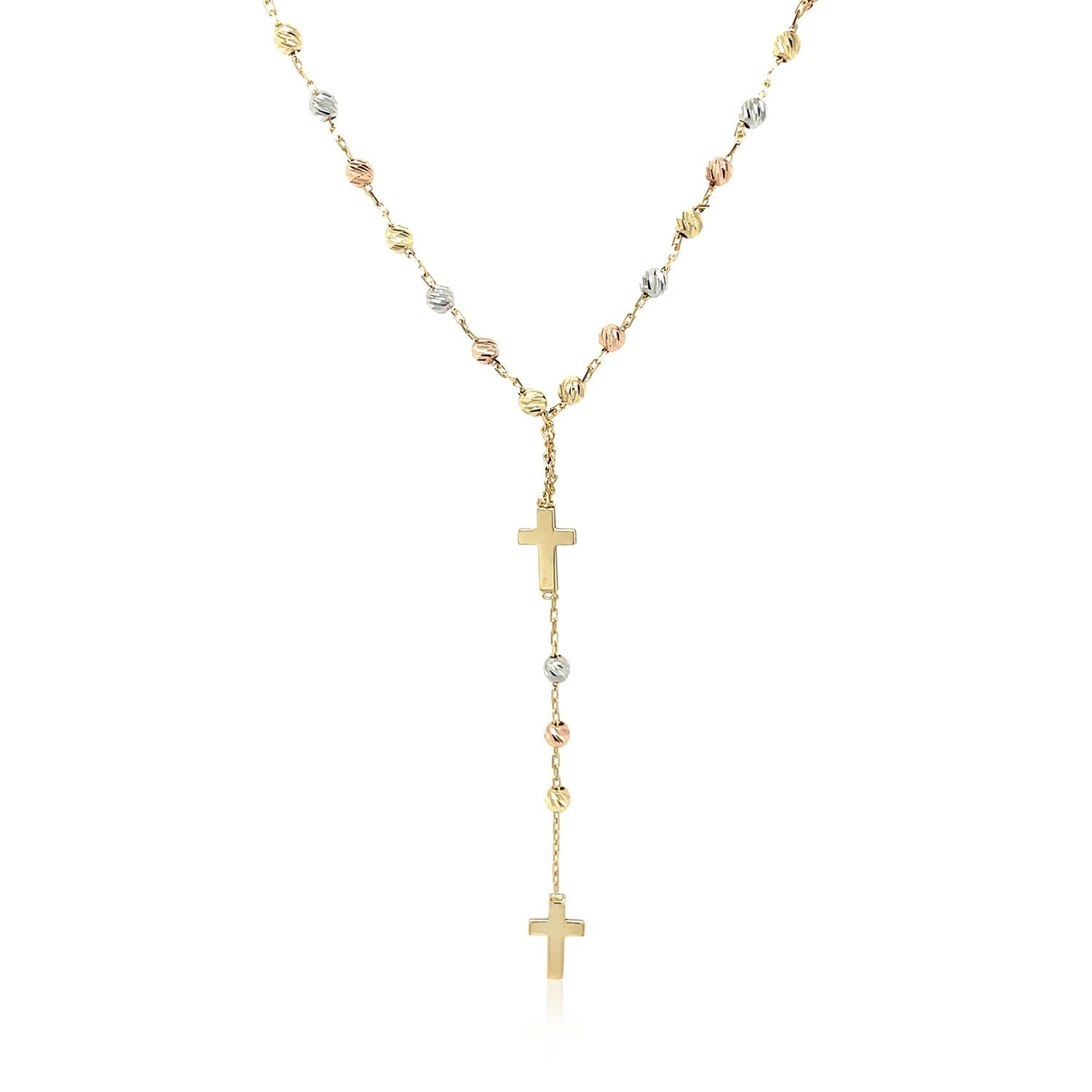 14k Tri-Color Gold Rosary Chain Necklace by Bids.com