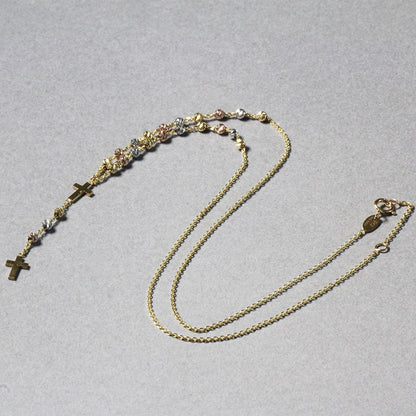 14k Tri-Color Gold Rosary Chain Necklace 