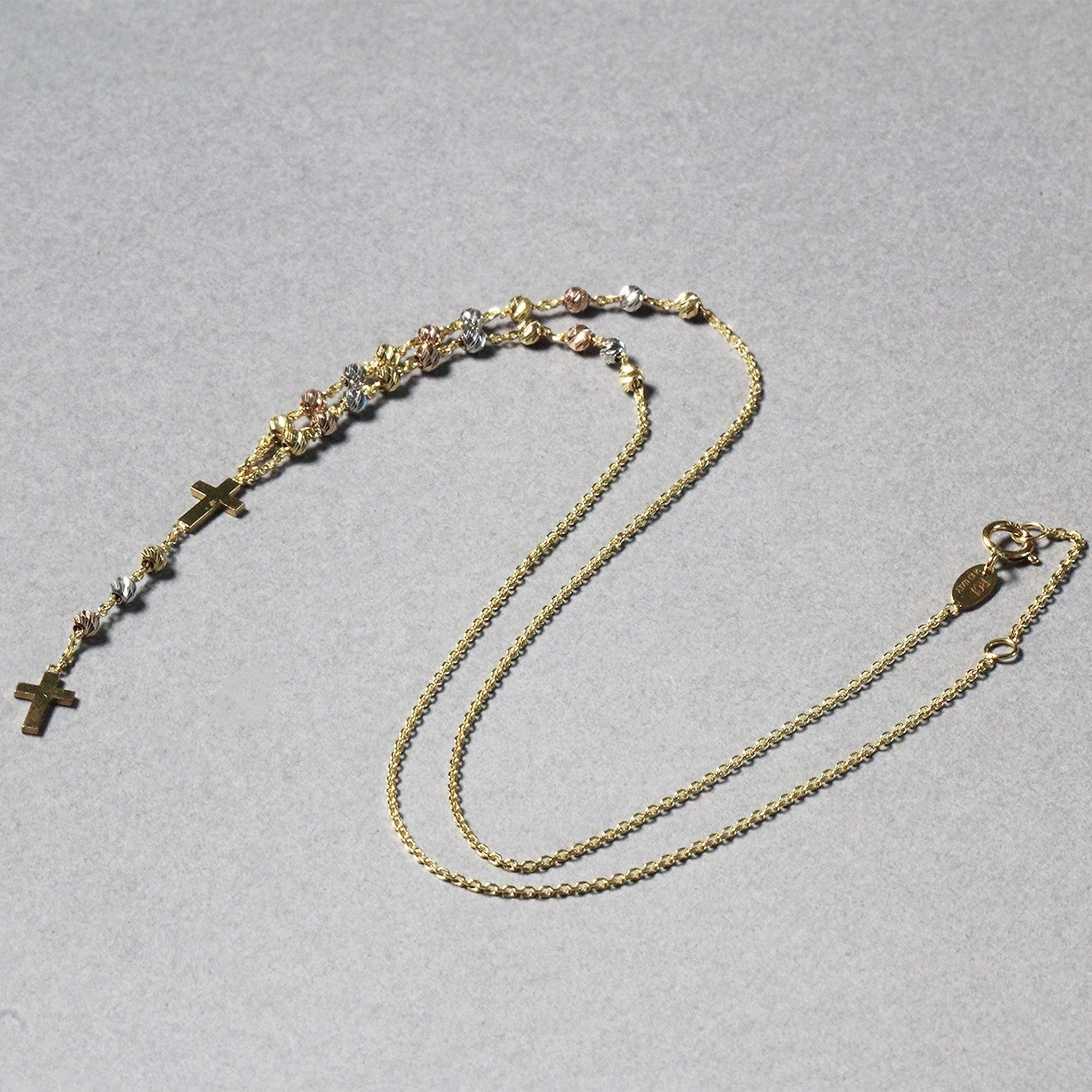 14k Tri-Color Gold Rosary Chain Necklace by Bids.com