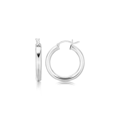 Sterling Silver Rhodium Plated Thick Style Polished Hoop Earrings (4x25mm) - DestGlow