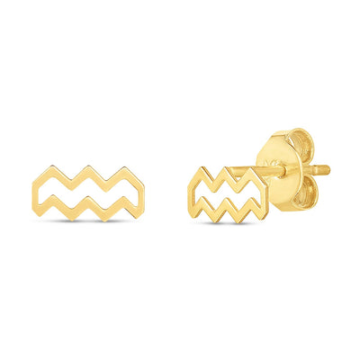 14K Yellow Gold Aquarius Stud Earrings - earrings