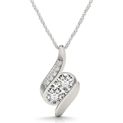14k White Gold Two Stone Curved Style Diamond Pendant (3/4 cttw) by Bids.com