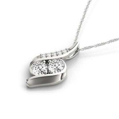 14k White Gold Two Stone Curved Style Diamond Pendant (3/4 cttw) by Bids.com