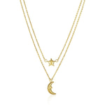 14k Yellow Gold Double-Strand Chain Necklace with Puff Moon and Star - necklaces