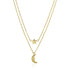 14k Yellow Gold Double-Strand Chain Necklace with Puff Moon and Star