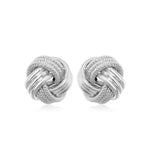14k White Gold Love Knot with Ridge Texture Earrings - accessories