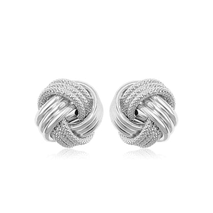 14k White Gold Love Knot with Ridge Texture Earrings - accessories