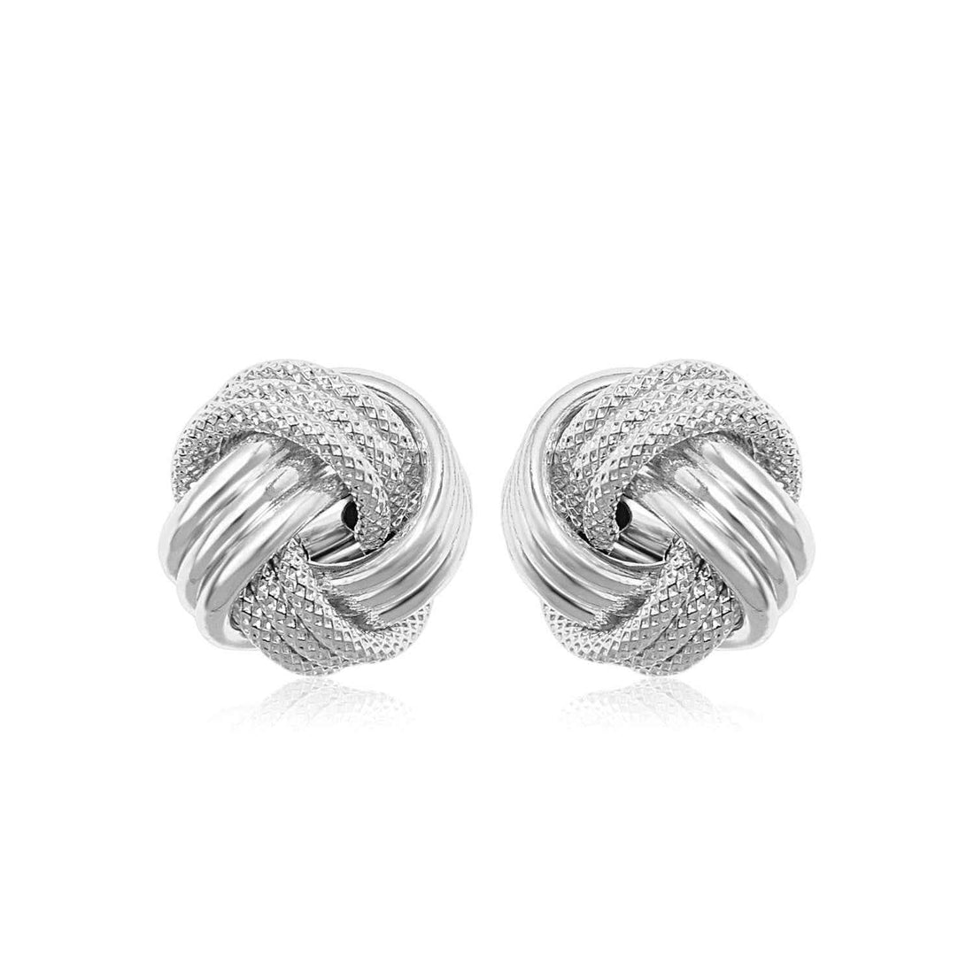 14k White Gold Love Knot with Ridge Texture Earrings