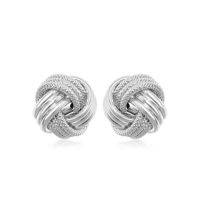 14k White Gold Love Knot with Ridge Texture Earrings - accessories