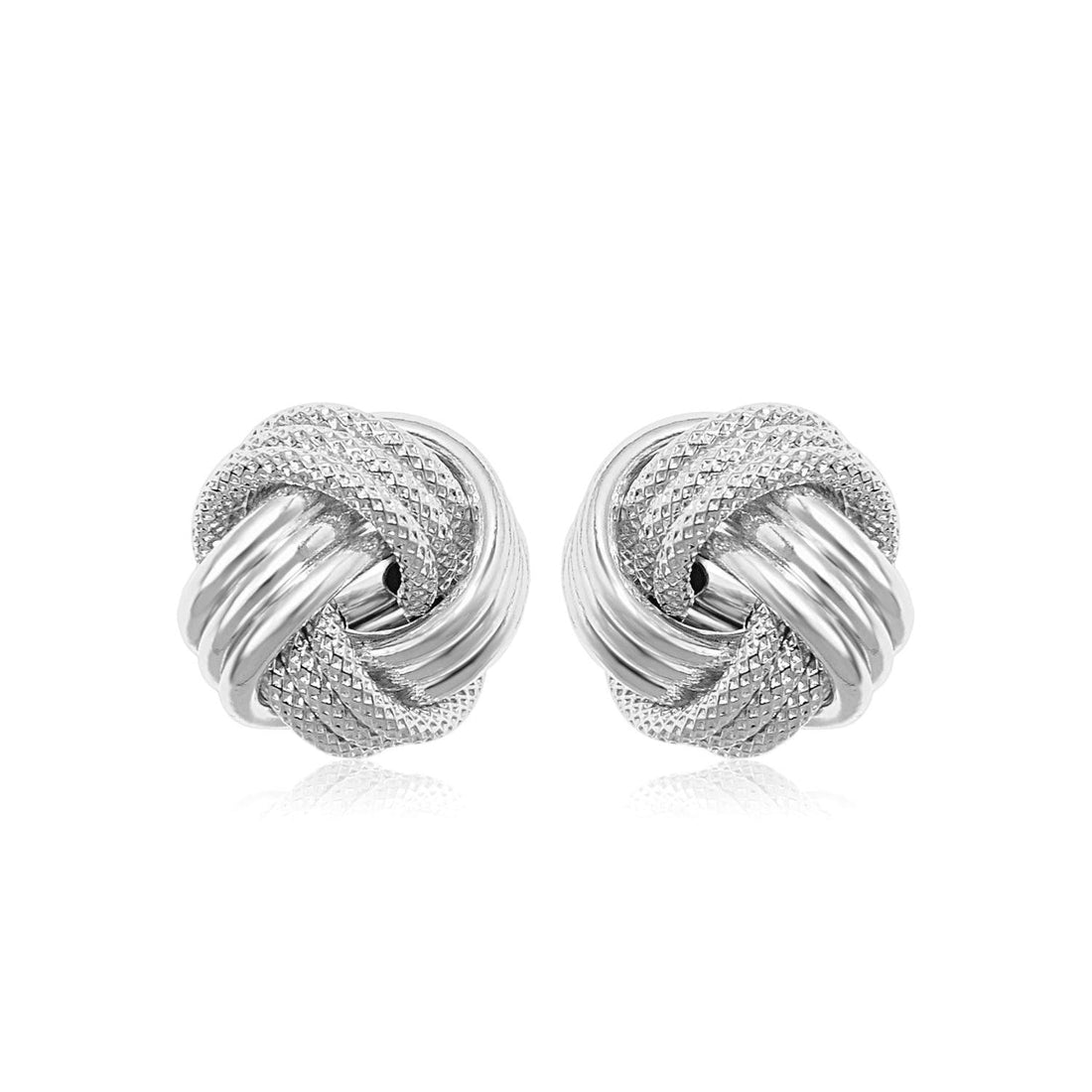 14k White Gold Love Knot with Ridge Texture Earrings 