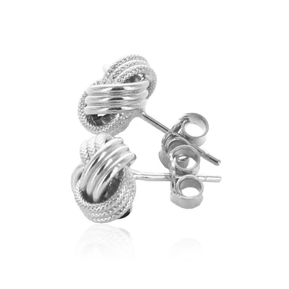 14k White Gold Love Knot with Ridge Texture Earrings - DestGlow