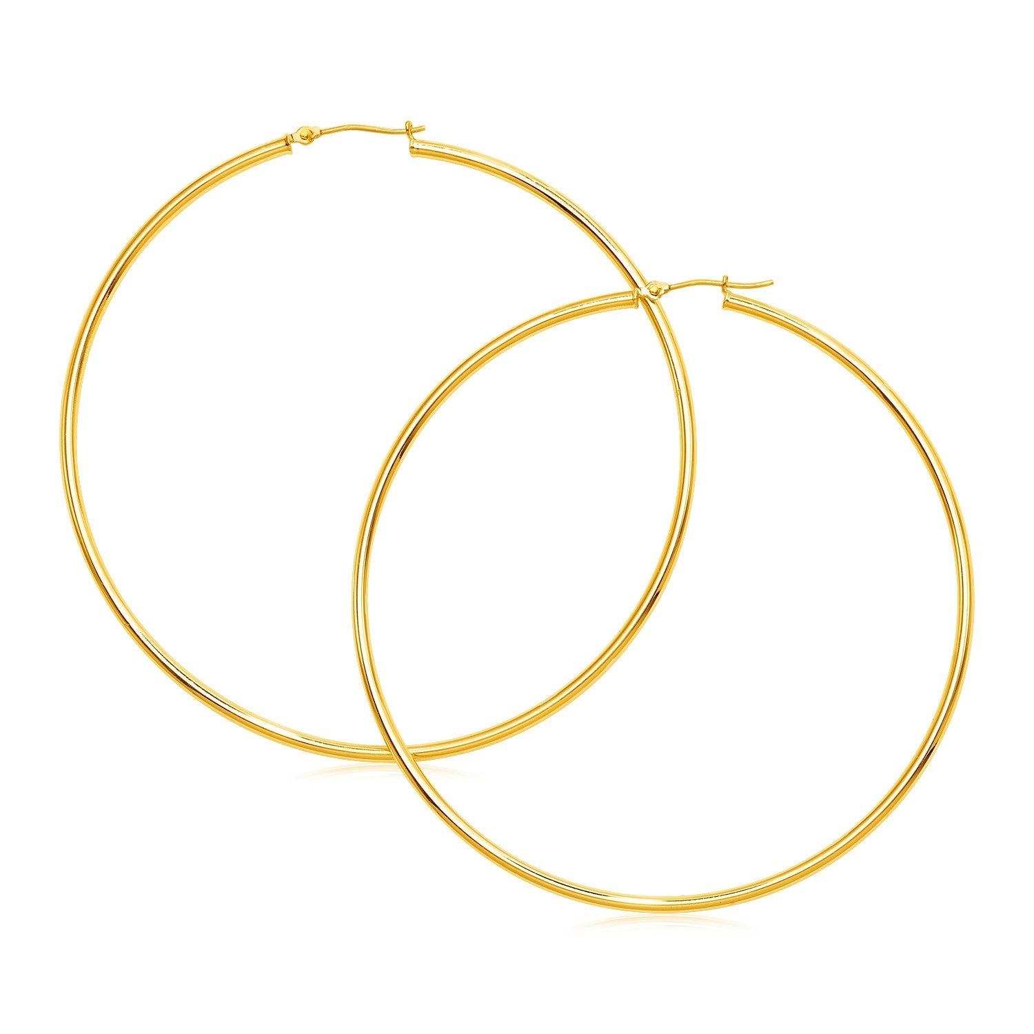 14k Yellow Gold Large Polished Hoop Earrings(2x70mm) - earrings
