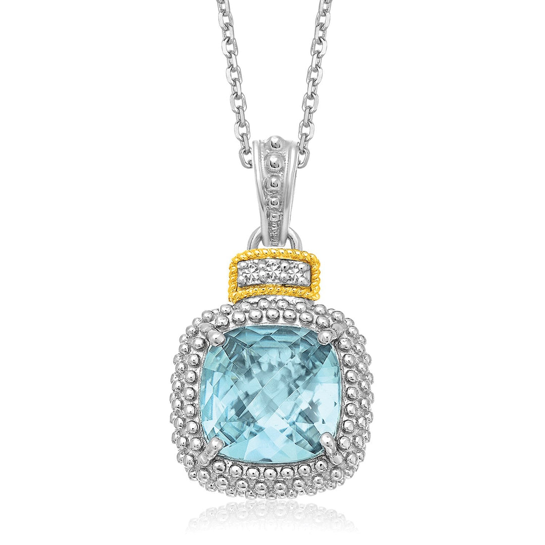 18k Yellow Gold &amp; Sterling Silver Popcorn Sky Blue Topaz and Diamond Pendant - DestGlow
